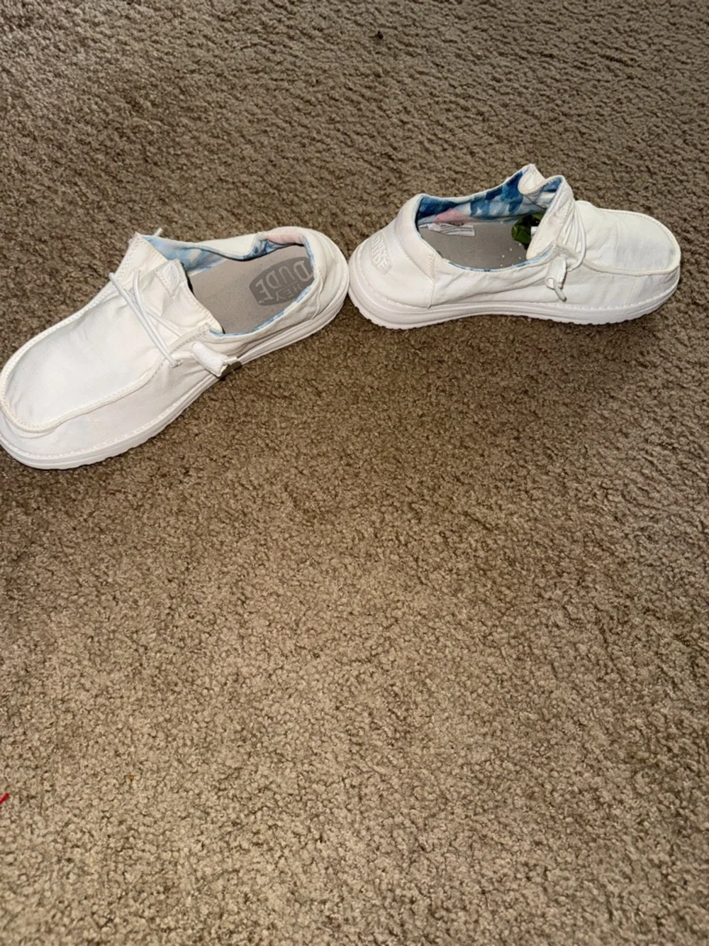 Hey Dude Women’s White Slip-On Sneakers with Blue Inner Pattern - Picture 8 of 13